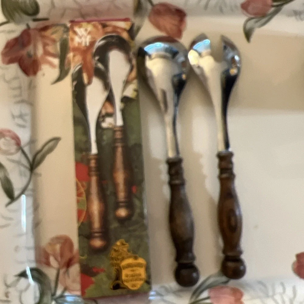 WMF Cromargan Germany, 2Pc Serving Set Fork/Spoon Stainless/Wood Williams-Sonoma
